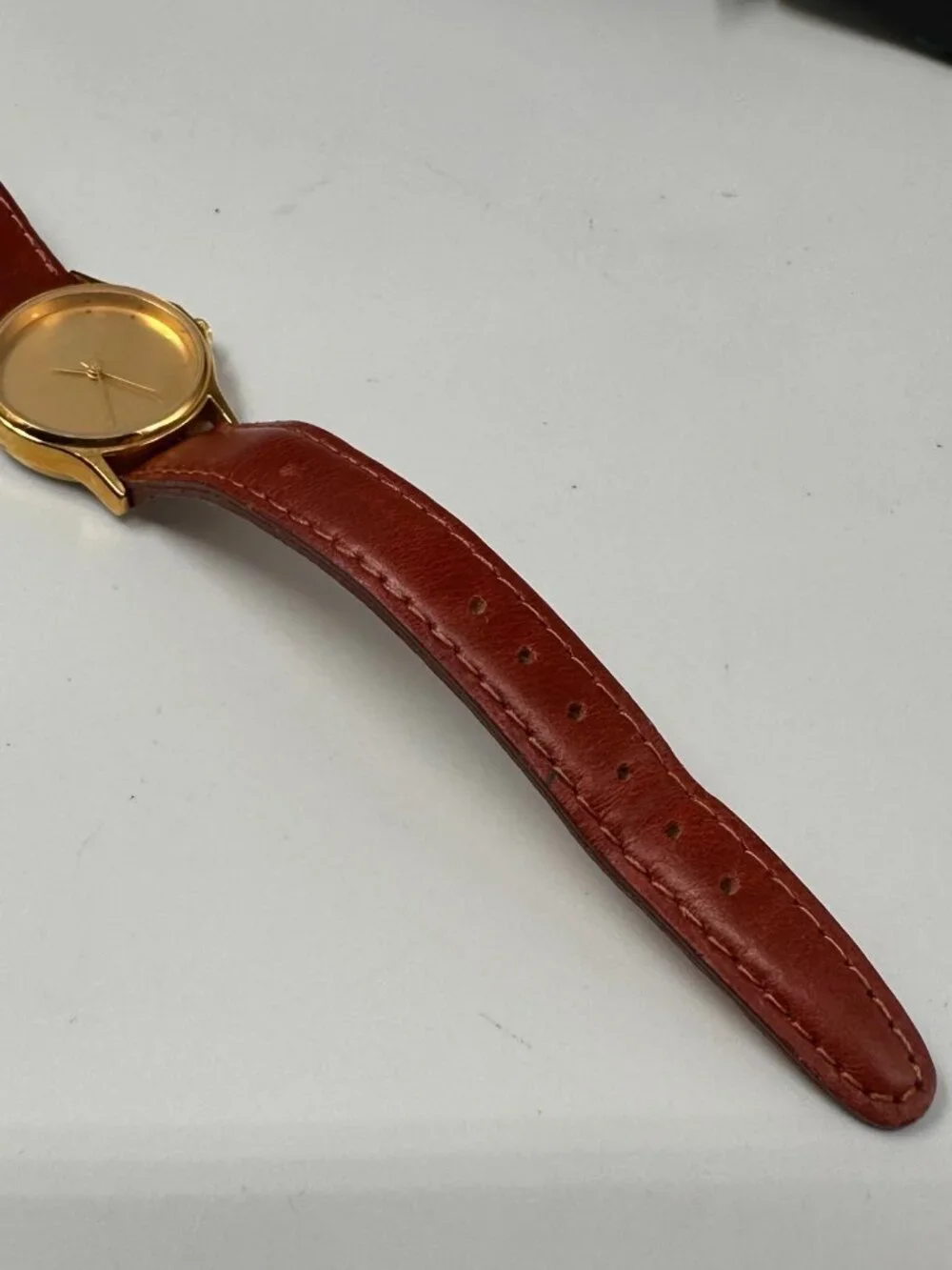 Wells Fargo Watch Women Gold Tone 26MM Brown Leather Band New Battery 8